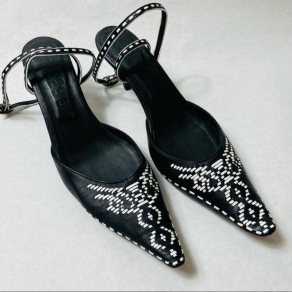 Calonge Black & White Woven Slingback Heels